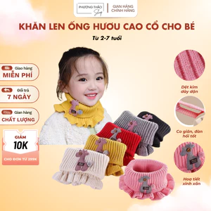 Khăn Len Ống Hoạ Tiết Hươu Cao Cổ Cho Bé - Chất Liệu Dệt Kim Dày Dặn, Giữ Ấm Tốt