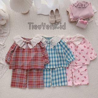 Quần áo trẻ em, Pijama bé gái vải thô mềm phối ren 9-27kg S2064 Tiểu Yến KID