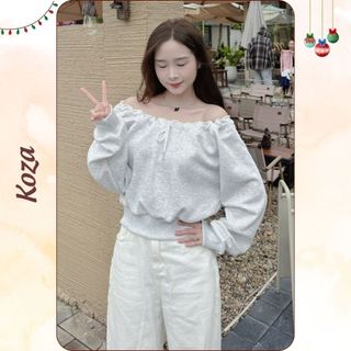Áo Nỉ Trễ Vai Nữ Dây Rút Cổ Áo Tay Dài Form Rộng Phong Cách Hàn Quốc Mặc Được Nhiều Kiểu AOT026