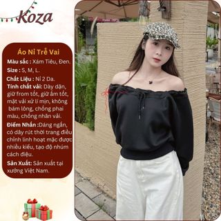 Áo Nỉ Trễ Vai Nữ Dây Rút Cổ Áo Tay Dài Form Rộng Phong Cách Hàn Quốc Mặc Được Nhiều Kiểu AOT026