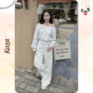 Áo Nỉ Trễ Vai Nữ Dây Rút Cổ Áo Tay Dài Form Rộng Phong Cách Hàn Quốc Mặc Được Nhiều Kiểu AOT026