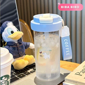 Bình Nước Trong Suốt 580ml Có Ống Hút – Dễ Thương, Chịu Nhiệt Tốt | Bibabibo