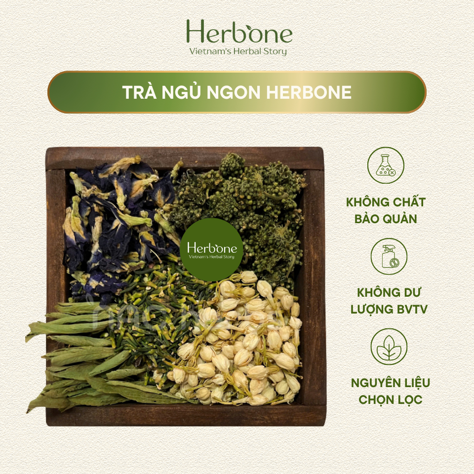 Set 30 Gói Trà Thảo Mộc An Thần Ngủ Ngon HERBONE Giúp An Thần, Cải Thiện Trí Nhớ, Thị Lực