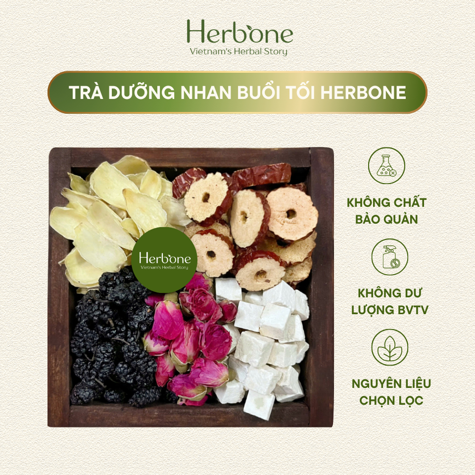 Trà Dưỡng Nhan Buổi Tối Vitamin A HERBONE Giúp Da Trắng Sáng Thanh Lọc Cơ Thể