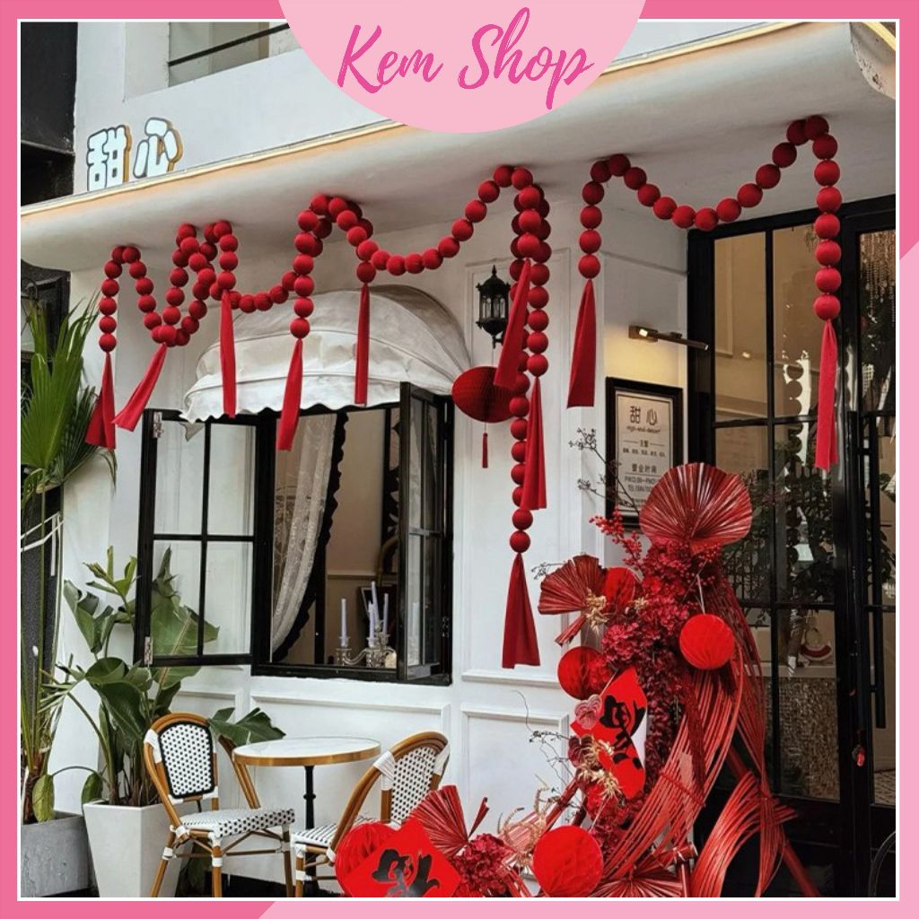 Chuỗi châu nhung trang trí đám cưới, Noel, Giáng sinh, lễ Tết - Kem Shop K131