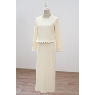 Áo Len Nữ Dáng Croptop Cổ Tròn Phối Viền Lông Phối Chân Váy Len Xốp Dáng Suông LAMER S61B24T003 S62T24T001