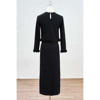 Áo Len Nữ Dáng Croptop Cổ Tròn Phối Viền Lông Phối Chân Váy Len Xốp Dáng Suông LAMER S61B24T003 S62T24T001