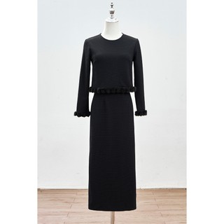 Áo Len Nữ Dáng Croptop Cổ Tròn Phối Viền Lông Phối Chân Váy Len Xốp Dáng Suông LAMER S61B24T003 S62T24T001