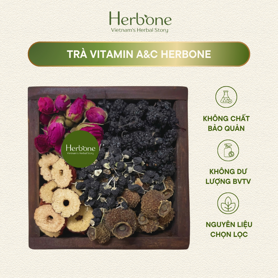 Trà Bổ Sung Vitamin C Vitamin A HERBONE Dâu Tằm, Táo Đỏ Lát, Lê Gai, Nụ Hồng, Hắc Kỷ Tử