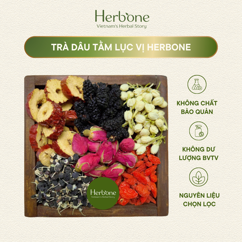 Trà Dâu Tằm Lục Vị HERBONE Bổ Máu Ích Huyết Dưỡng Nhan Điều Hòa Kinh Nguyệt, Thanh Nhiệt, Đẹp Da