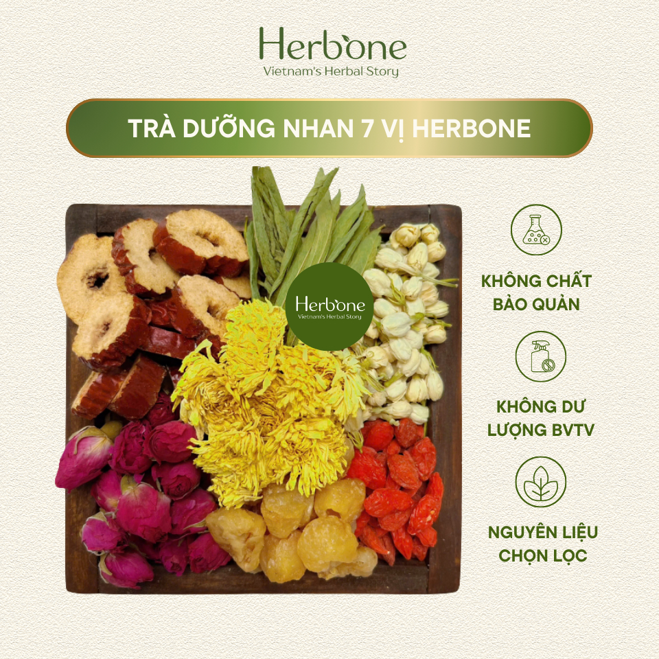Trà Thảo Mộc Dưỡng Nhan 7 Vị HERBONE Làm Đẹp Da, Chống Lão Hóa, Ngủ Ngon