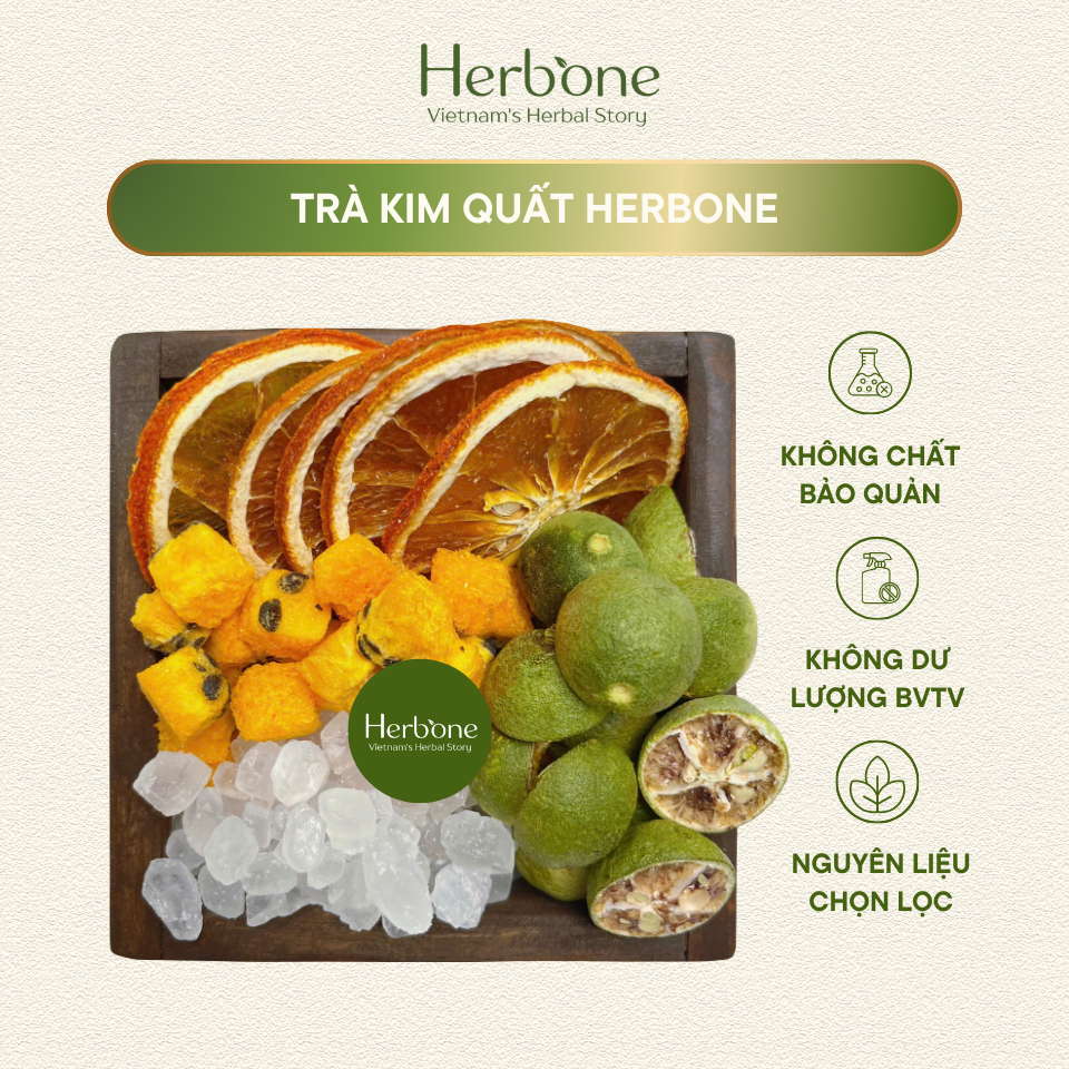 Trà Kim Quất Chanh Dây HERBONE (Trà Triệu Lộ Tư) Detox Giúp Làm Sáng Da, Thanh Nhiệt Giảm Cân