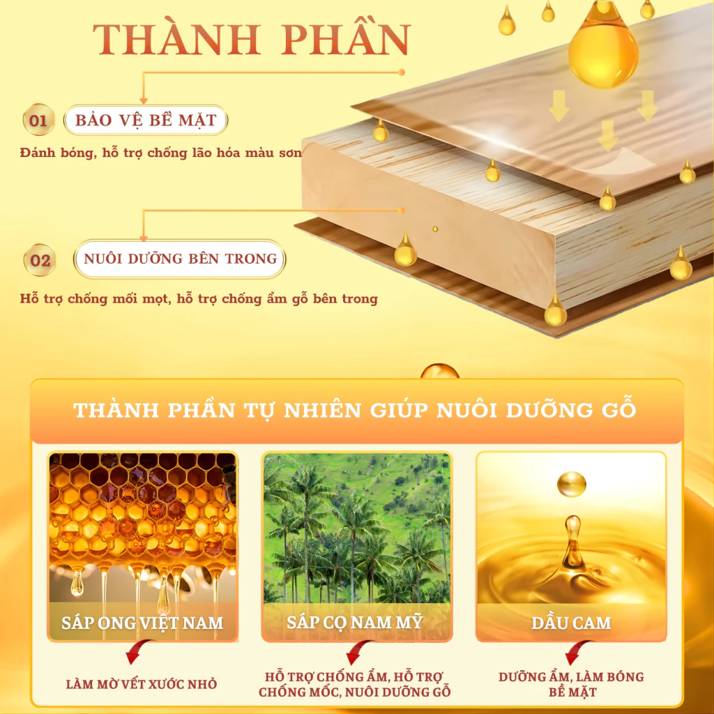 {MUA 1 TẶNG 1} Dầu sáp ong lau đồ gỗ Đại Lâm Mộc- Đánh bóng, làm mới, bảo vệ độ bền gỗ, hỗ trợ ngăn
