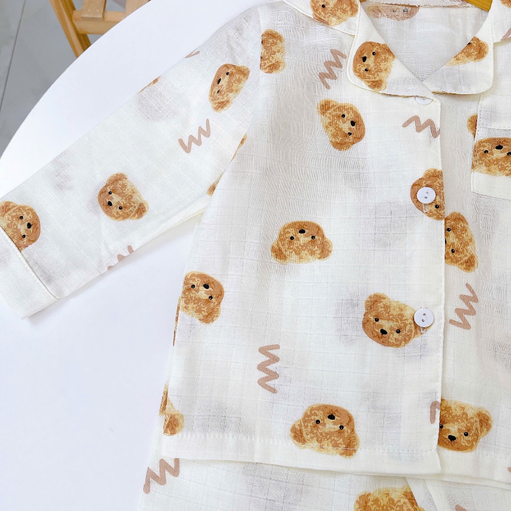 Pijama cho bé dài tay vải xô cotton Lá Homewear A396, bộ dài tay bé trai gái mặc ngủ mát