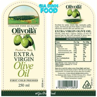 Dầu Ôliu Nguyên Chất Olivoilà Extra Virgin 250ml/ 750ml Chai Thủy Tinh - Dầu ăn
