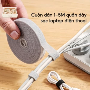 Cuộn Băng Dán Quấn Dây Cáp Sạc Dây Điện Dài 5m, Dây Băng Dính Gai Chống Rối Quấn Gọn Dây Tái Sử Dụng