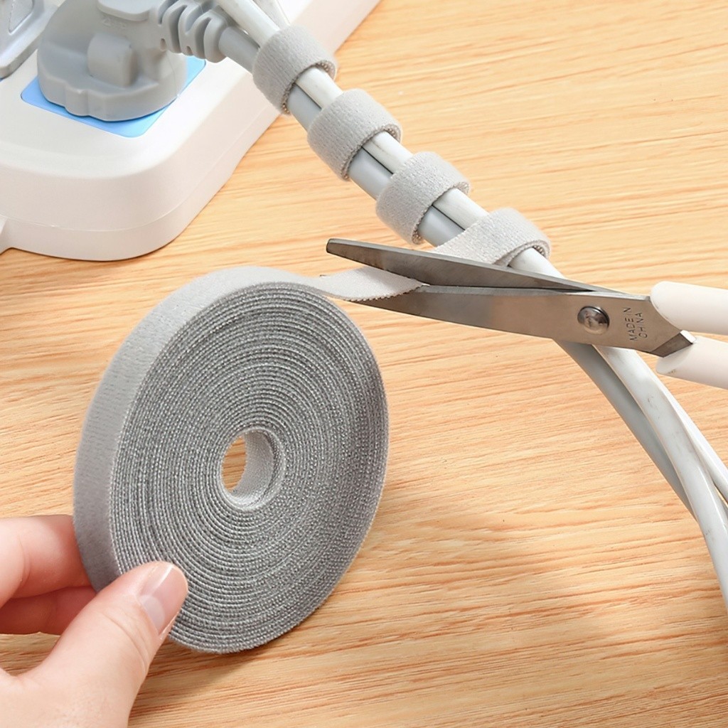 Cuộn Băng Dán Quấn Dây Cáp Sạc Dây Điện Dài 5m, Dây Băng Dính Gai Chống Rối Quấn Gọn Dây Tái Sử Dụng