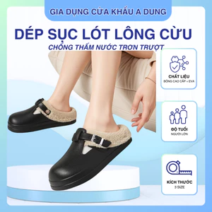 Sục Lót Lông Cừu Ấm Áp Chống Thấm Nước, Đính Khuy Thời Trang Dép Mềm Đế Dày Chống Trơn Trượt Ấm Mùa Đông