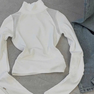 Áo Thun Cổ Lọ Nót Nỉ SLAY ÔM BODY Phối Lưới KHOÉT VAI DÁNG NEW