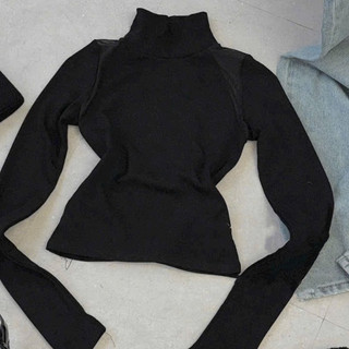 Áo Thun Cổ Lọ Nót Nỉ SLAY ÔM BODY Phối Lưới KHOÉT VAI DÁNG NEW