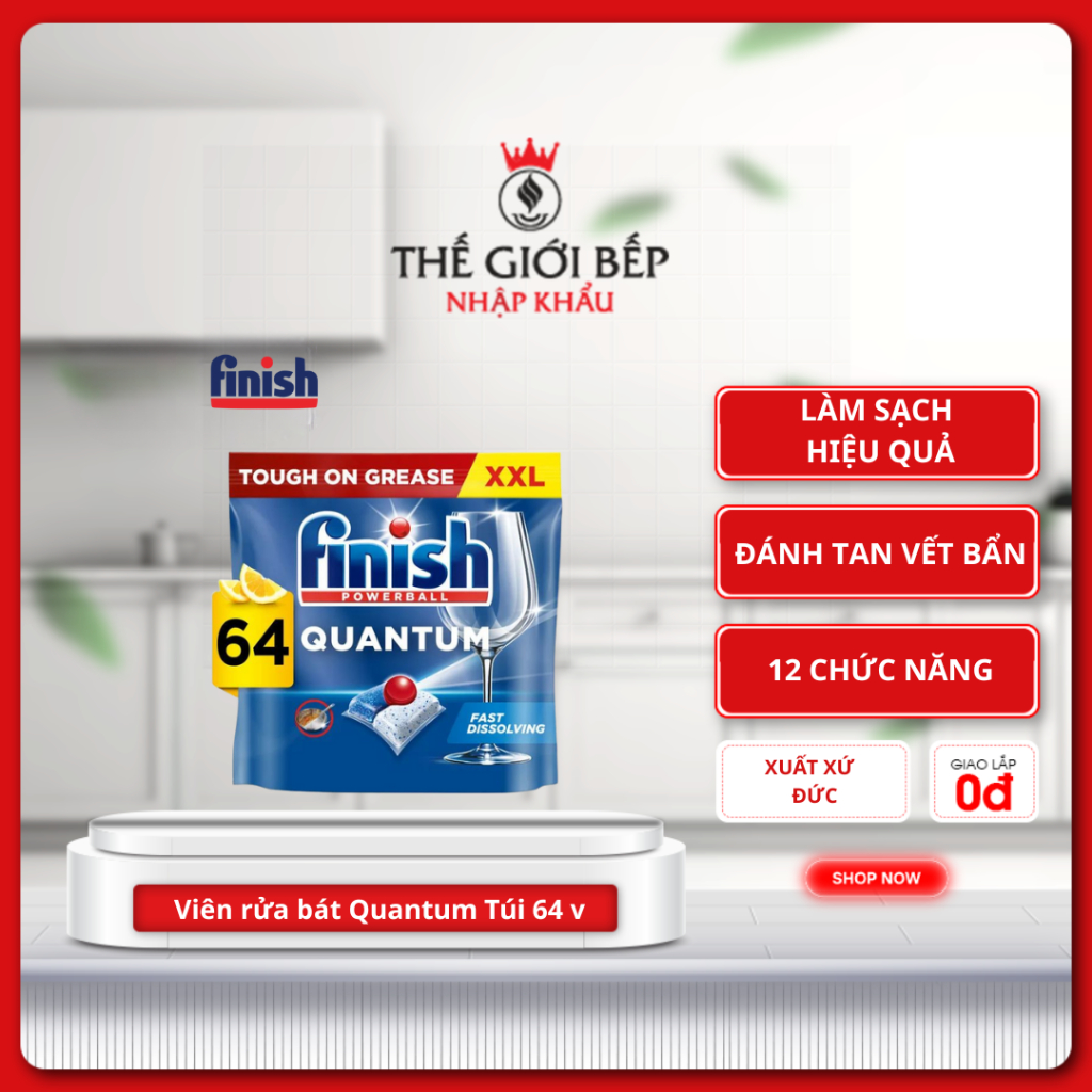 Viên rửa bát Finish Quantum Túi 64 viên  - Tiện lợi và thơm mát