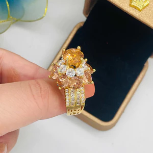 Nhẫn nữ đính đá màu trà mạ vàng sang trọng - Phù hợp đi tiệc, sinh nhật, đám cưới cực sang khi đeo