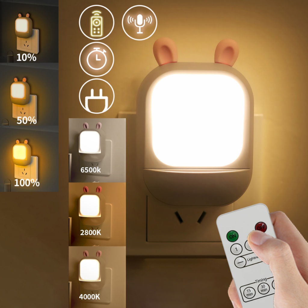 Đèn ngủ thông minh hình thỏ dễ thương, remote điều khiển, decor phòng ngủ, quà tặng giáng sinh