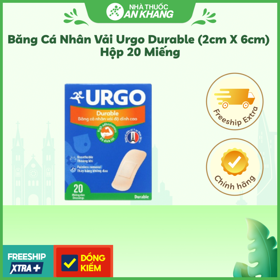 Băng cá nhân vải Urgo Durable (2cm x 6cm) hộp 20 miếng