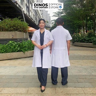 Áo Blouse Bác Sĩ Dược Sĩ DINOS GTB Vải Cotton Hàn Màu Trắng Tinh Chuẩn Form Nam Nữ