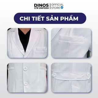 Áo Blouse Bác Sĩ Dược Sĩ DINOS GTB Vải Cotton Hàn Màu Trắng Tinh Chuẩn Form Nam Nữ