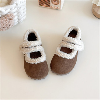 Sz23-30 Giày Bốt Da Lộn Phối Lông Cừu Quai Dán Cho Bé Gái K181