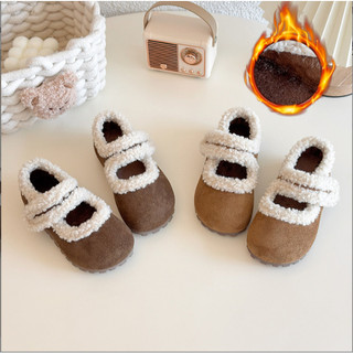 Sz23-30 Giày Bốt Da Lộn Phối Lông Cừu Quai Dán Cho Bé Gái K181