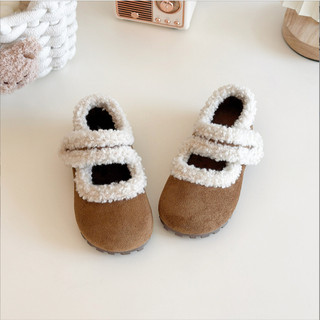 Sz23-30 Giày Bốt Da Lộn Phối Lông Cừu Quai Dán Cho Bé Gái K181