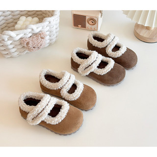 Sz23-30 Giày Bốt Da Lộn Phối Lông Cừu Quai Dán Cho Bé Gái K181