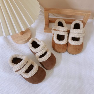 Sz23-30 Giày Bốt Da Lộn Phối Lông Cừu Quai Dán Cho Bé Gái K181
