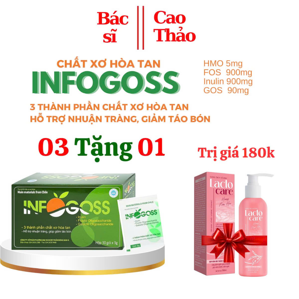 Infogoss 3g IAP - Chất xơ hòa tan hỗ trợ giảm táo bón, nhuận tràng (30 gói)