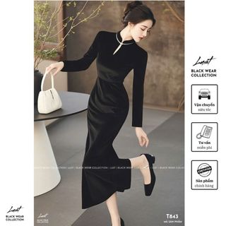 Đầm nữ body nhung thiết kế đuôi cá tôn dáng LUST Sườn xám dài tay phong cách Trung hoa thanh lịch T843