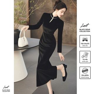 Đầm nữ body nhung thiết kế đuôi cá tôn dáng LUST Sườn xám dài tay phong cách Trung hoa thanh lịch T843