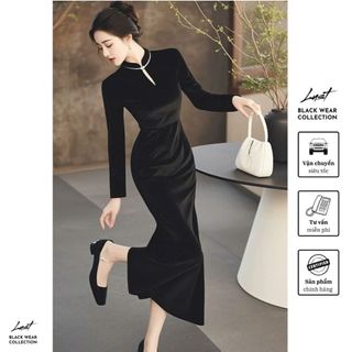 Đầm nữ body nhung thiết kế đuôi cá tôn dáng LUST Sườn xám dài tay phong cách Trung hoa thanh lịch T843