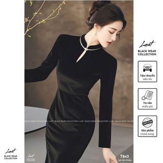 Đầm nữ body nhung thiết kế đuôi cá tôn dáng LUST Sườn xám dài tay phong cách Trung hoa thanh lịch T843