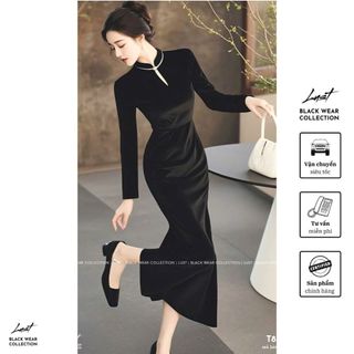 Đầm nữ body nhung thiết kế đuôi cá tôn dáng LUST Sườn xám dài tay phong cách Trung hoa thanh lịch T843