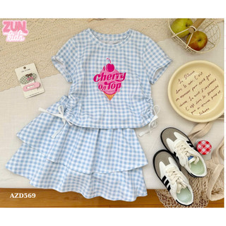 Set Bộ Bé Gái Áo Thun Và Chân Váy Tầng Cherry on Top AZB569