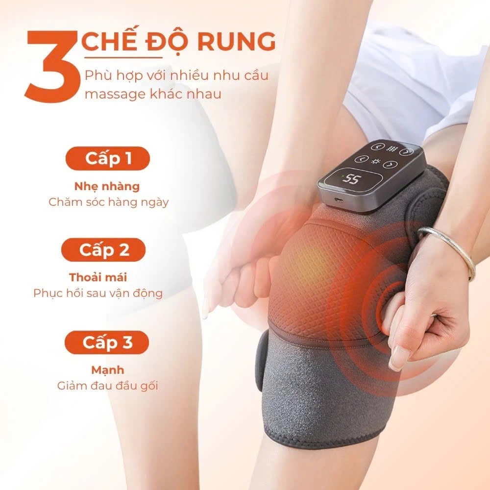 Máy Massage Chân Đầu Gối Chườm Nóng Ngải Cứu, Đai Quấn Đầu Gối Mát Xa Rung 3D Giảm Đau Buốt Khô Khớp