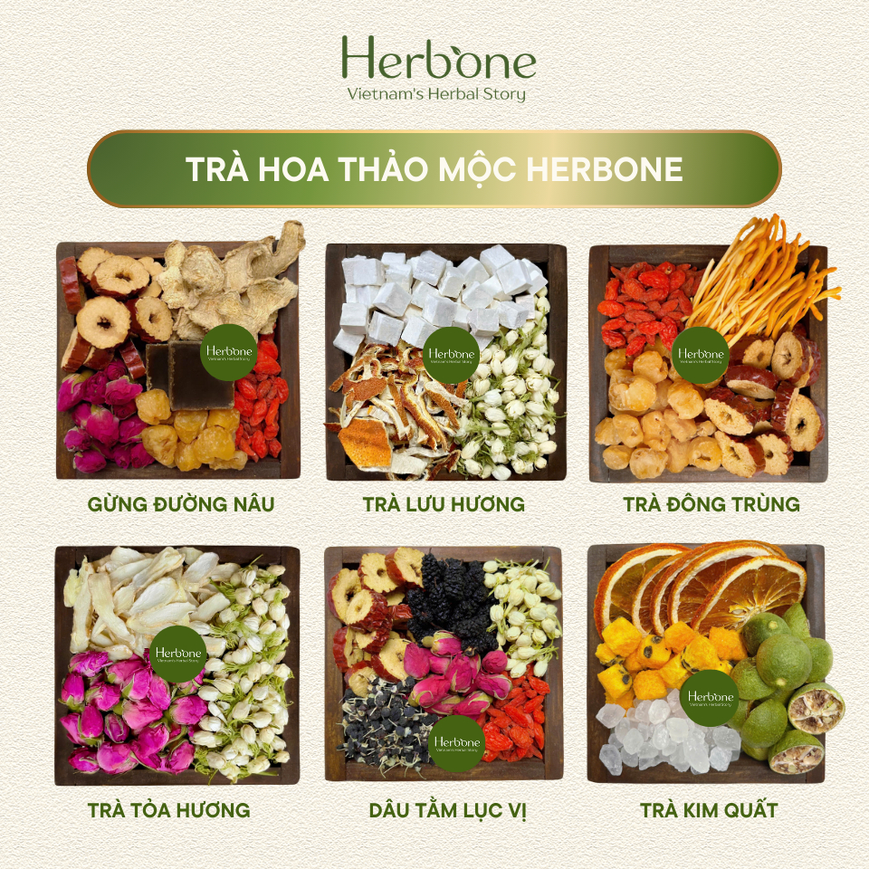 [Dùng thử] Set 10 Gói Trà Hoa Thảo Mộc HERBONE Đẹp Da Thanh Lọc Cơ thể Ngủ Ngon Nhiều Loại