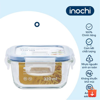 Hộp đựng thực phẩm thủy tinh vuông Nikko Inochi – không BPA, chịu lực tốt, an toàn sức khỏe