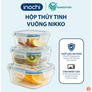 Hộp đựng thực phẩm thủy tinh vuông Nikko Inochi – không BPA, chịu lực tốt, an toàn sức khỏe