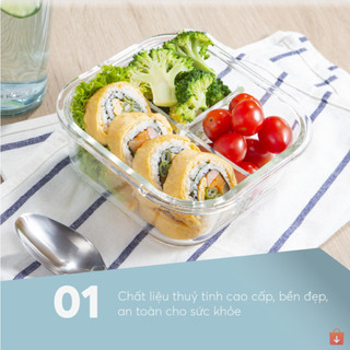 Hộp đựng thực phẩm thủy tinh vuông Nikko Inochi – không BPA, chịu lực tốt, an toàn sức khỏe
