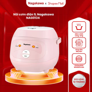 Nồi cơm điện 1L Nagakawa NAG0134 hồng trắng, công suất 400W, 2 chế độ, lòng nồi dạng niêu chống dính, bảo hành 12 tháng
