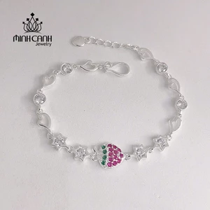Lắc Bạc Dâu Tây Mix Sao Cho Bé Gái - Minh Canh Jewelry