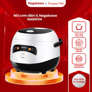 Nồi cơm điện 1L Nagakawa NAG0134 đen trắng, công suất 400W, lòng nồi dạng niêu chống dính, bảo hành 12 tháng